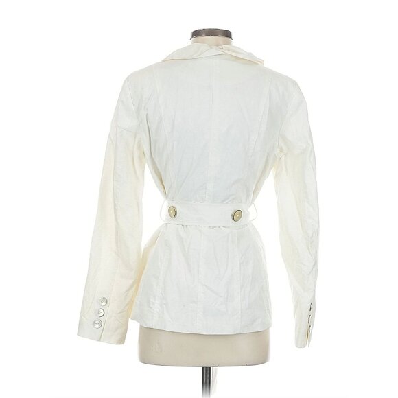 White House Black Market Ivory Ruffle Neck Light Jacket w/Tie + Pockets Size S - Picture 3 of 8